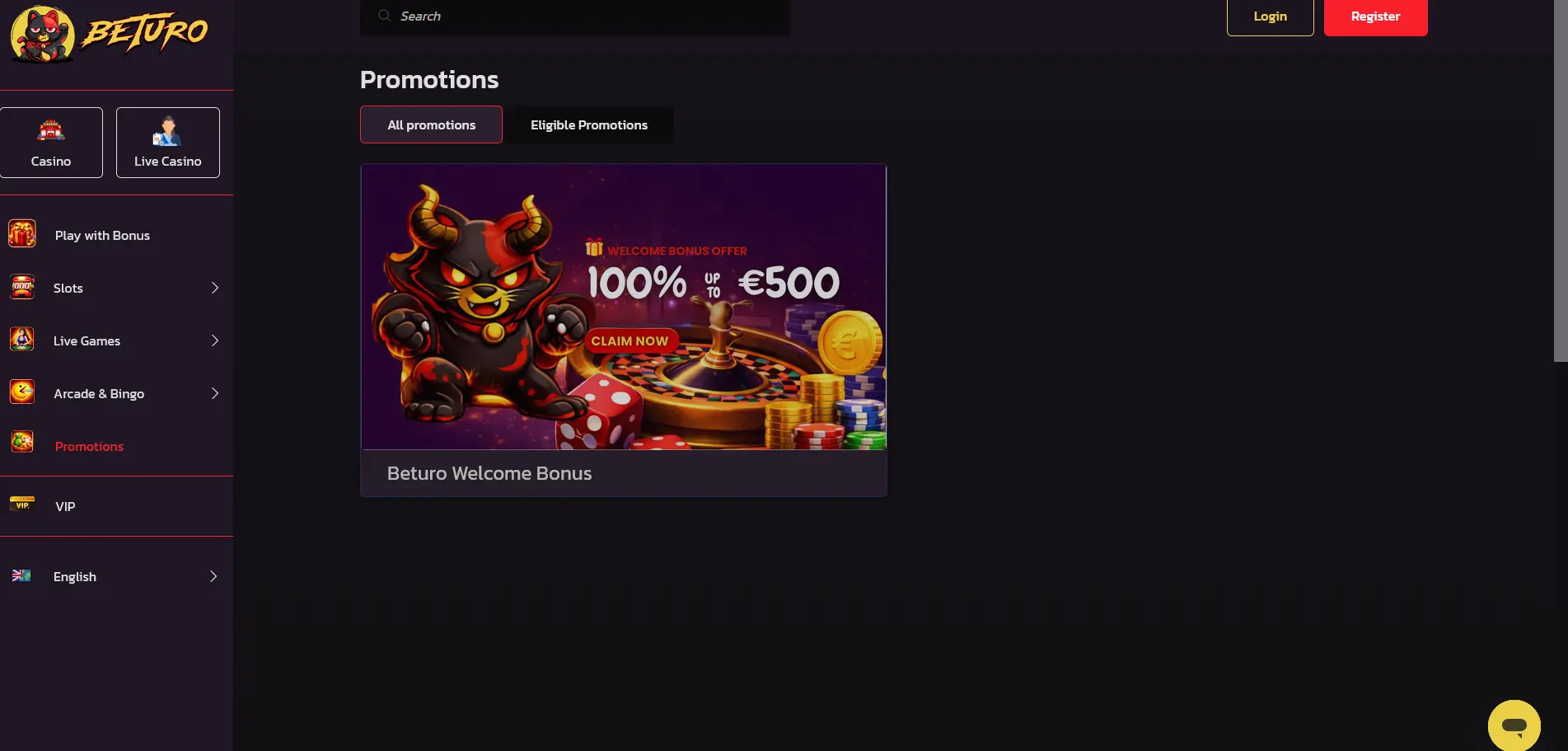 Willkommensbonus von Beturo mit 100 Prozent bis 500 EUR und 200 Freispielen