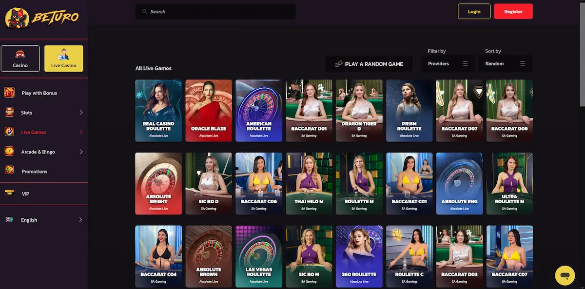 Live-Casino von Beturo mit echten Dealern von Evolution Gaming